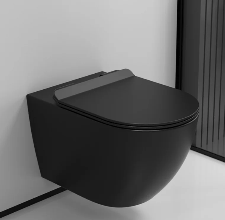 Frameless toilet wall hanging ceramic black set with water tank