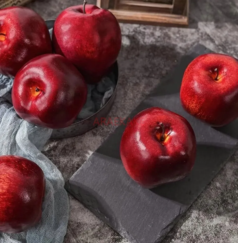 Manzanas rojas artificiales de 6 uds, manzana roja deliciosa, fruta de plástico, manzanas de simulación realistas de frutas falsas para mesa de cocina casera