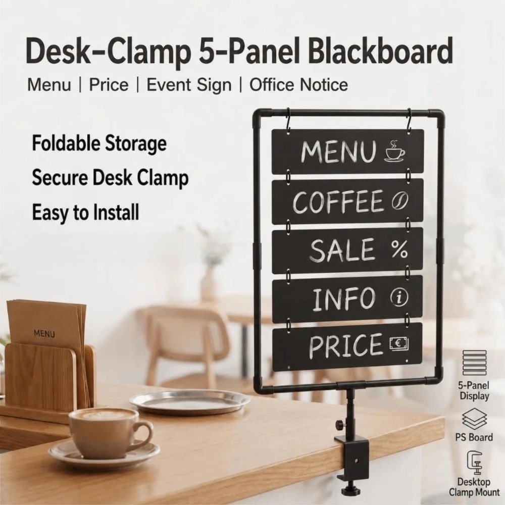 Clamp-on Vertical Chalkboard Foldable Assembleable Menu Sign Double Sided Writable Erasable Cafe Counter Display Sign