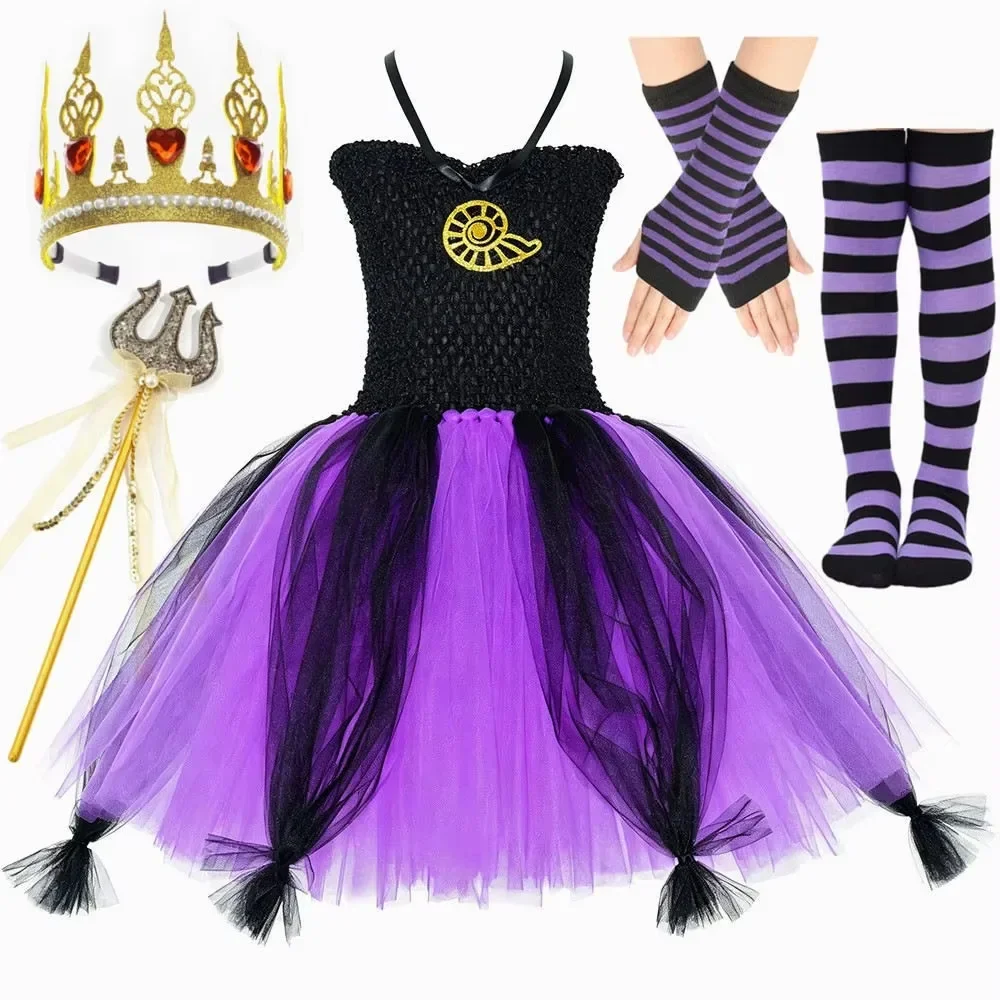 THEEPER Girls Halloween Costume with Accessories, Halloween Tutu Dress for Kids, Siren Witch Costume Tulle Princess Puffy Dress view 3