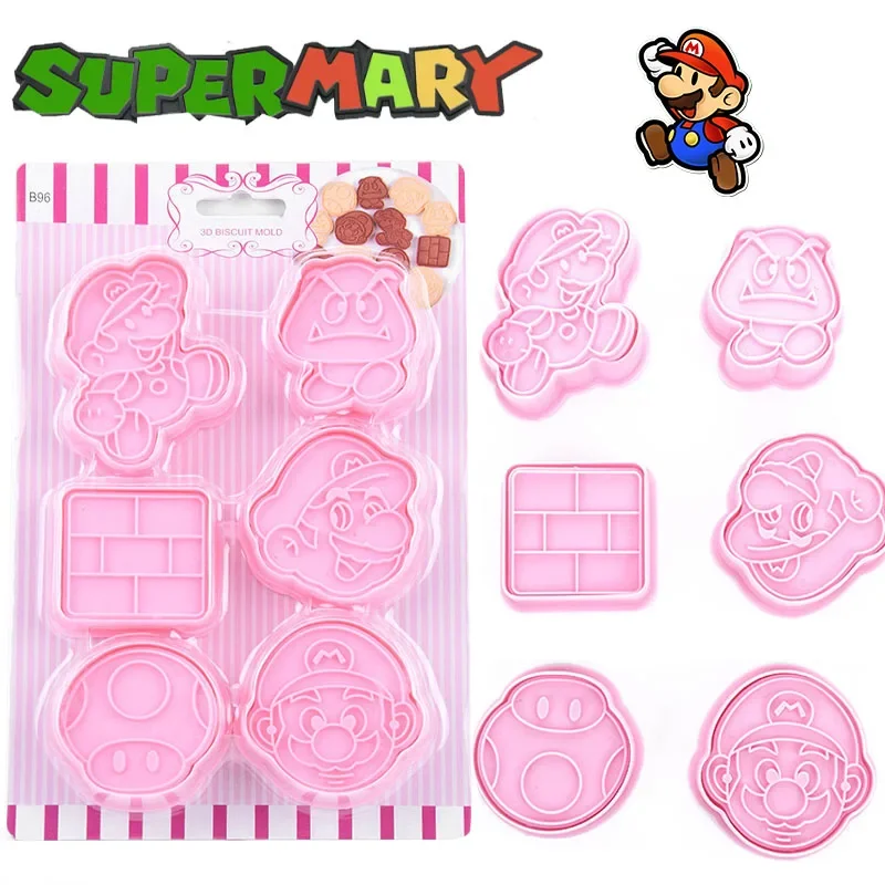 6PCS סופר מריו Bros חותכי עוגיות 3D חמוד חותמת הבלטת עבור ביסקוויט מאפה בישול אפיית עוגיות תבניות מטבח אבזרים