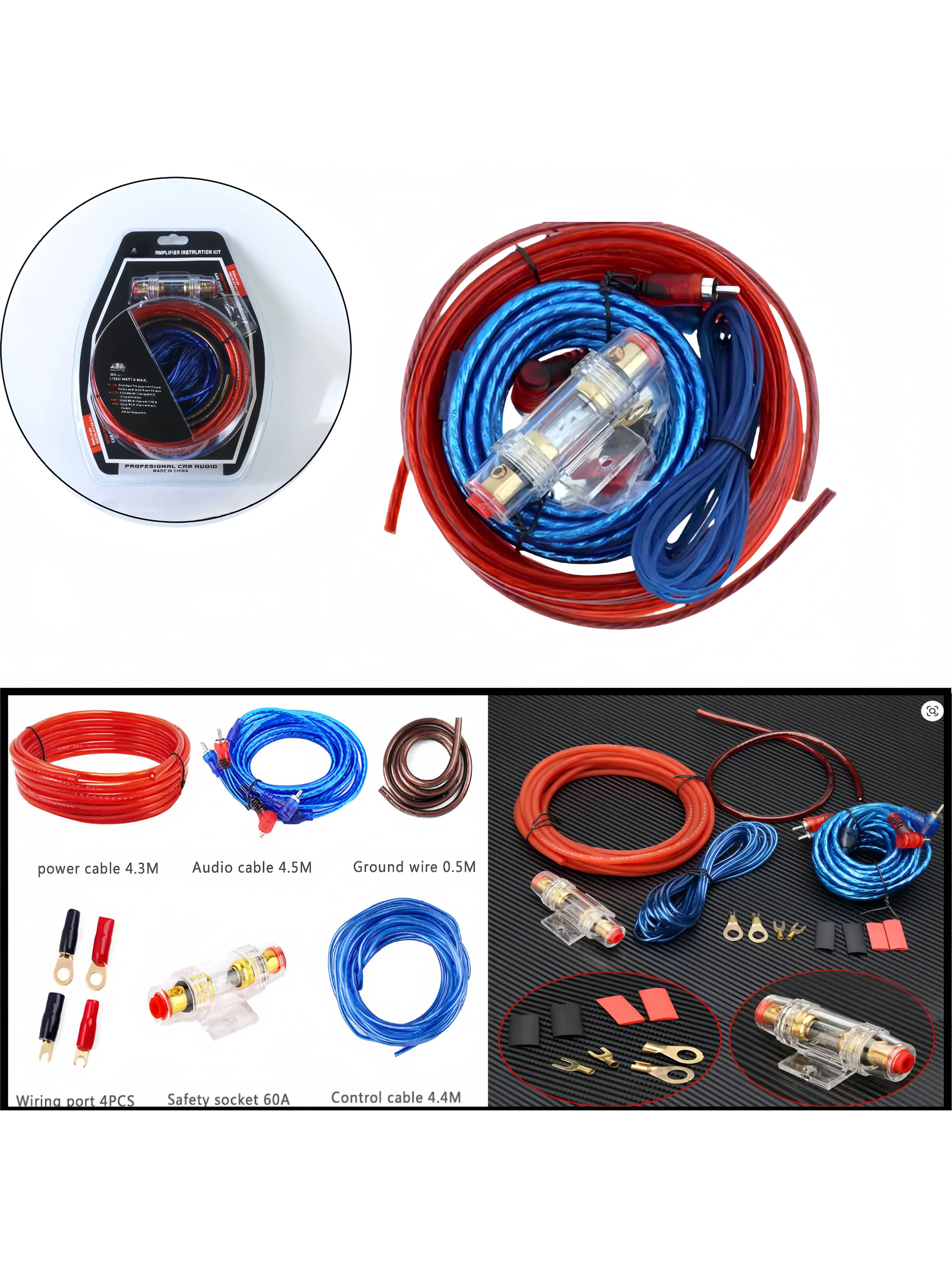Autoversterker Bedradingsset Gauge Voedingskabel Zekeringhouder voor Subwoofer Audiosysteem Installatie Universal Fit Voertuigaccessoires - afbeelding 2