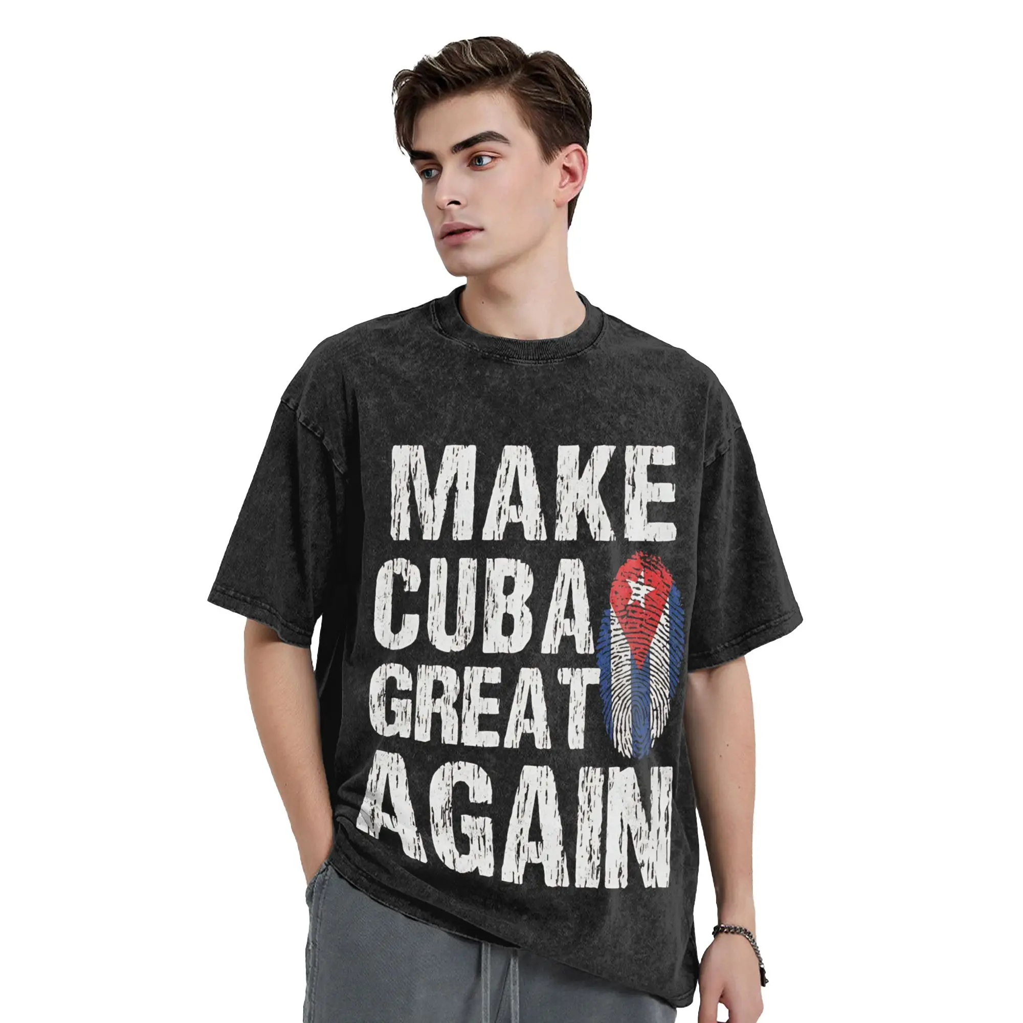 make cuba great patria y vida viva cuba libre  Outfit Washed T Shirt Men Women Streetwear Hip Hop T-Shirt Summer  Tee Shirt