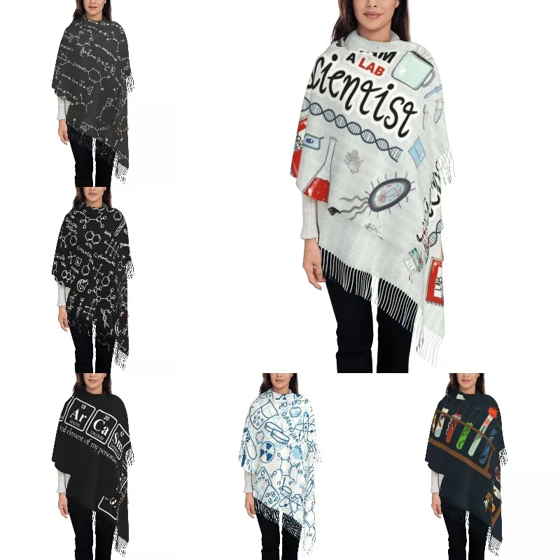 السيدات طويلة أنا عالم الأوشحة النساء الشتاء سميكة الدافئة شرابة شال يلتف العلوم الفيزياء الكيمياء الأحياء وشاح