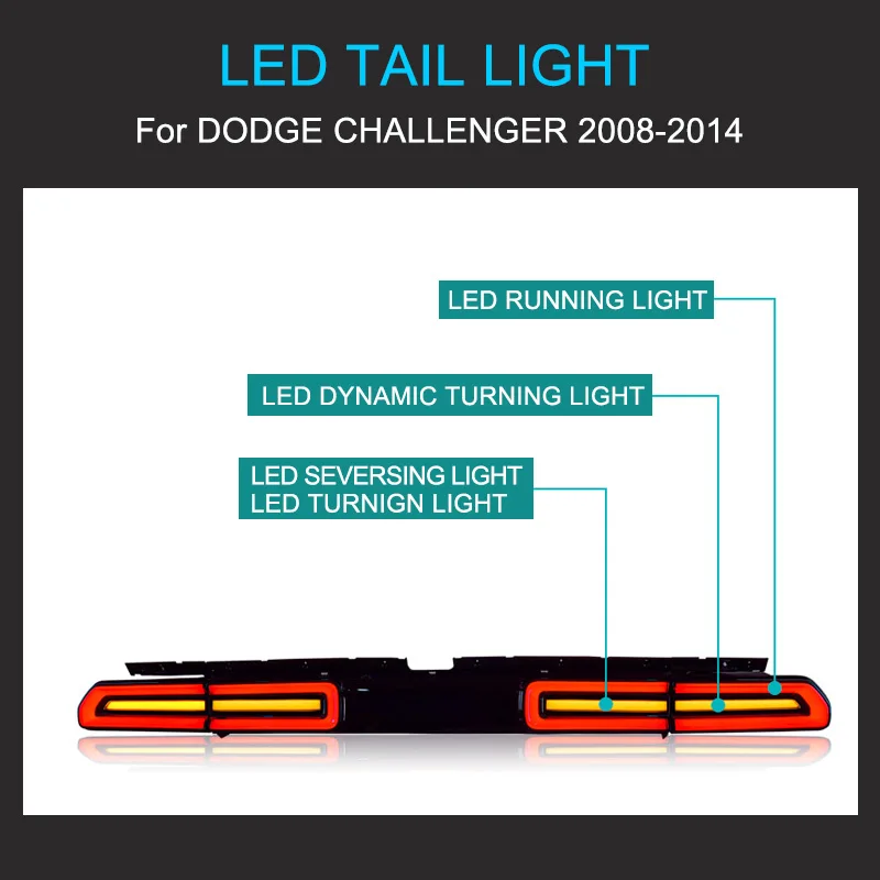 Zespół świateł tylnych LED do Dodge Challenger 2008-2014 Światła tylne Plug and Play z czerwoną / żółtą dynamiczną lampą tylną LED