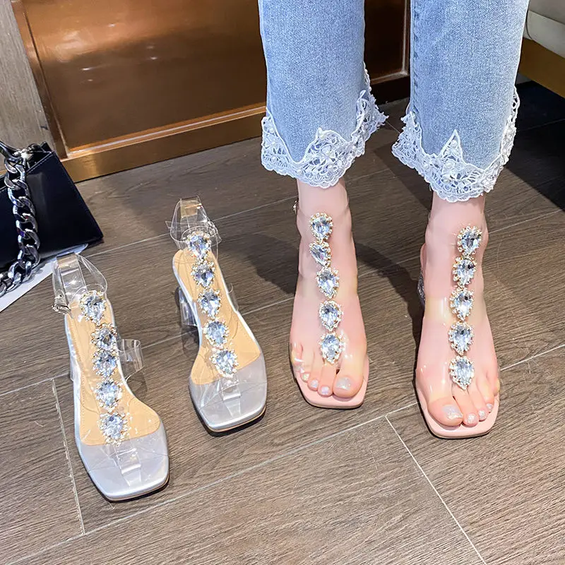 Plastic Sandal Block Heels 2022 Summer Sale Of Women's Shoes Suit Female Beige Buckle Strap All-Match Transparent Chunky Fashion