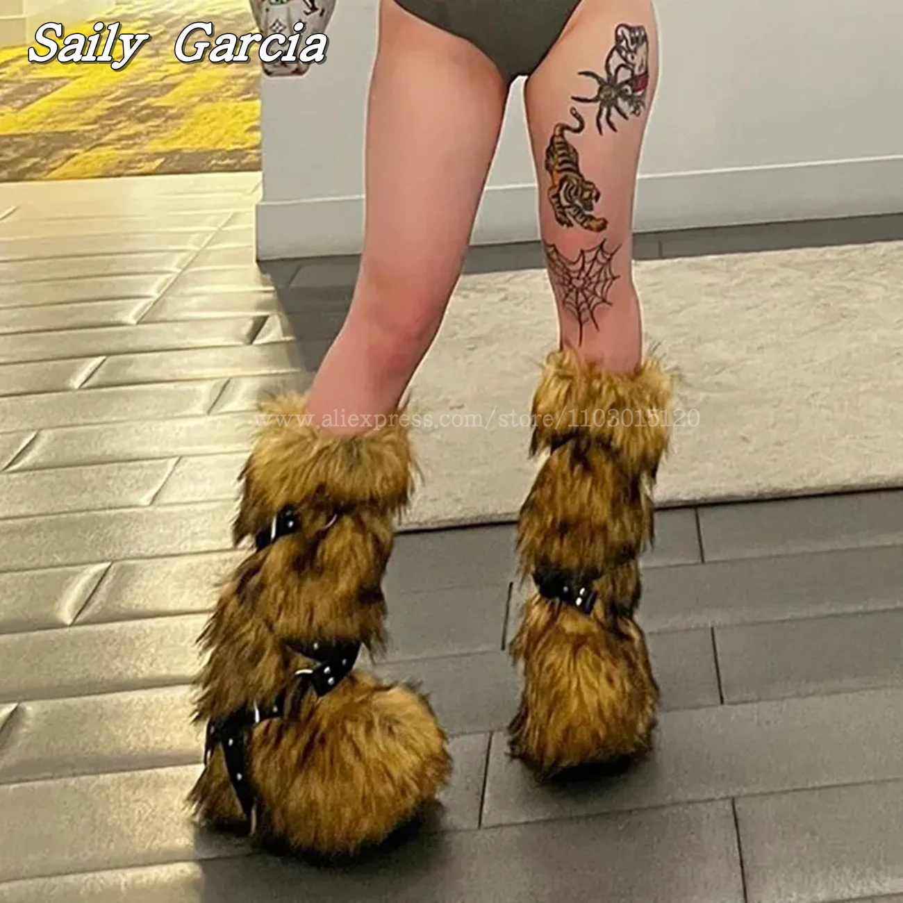 Stivali modren con tacco grosso stile punk rock nero con gancio e anello Autunno Nuovo Y2K Stivali da moto per ragazza cool Scarpe con punta tonda in metallo