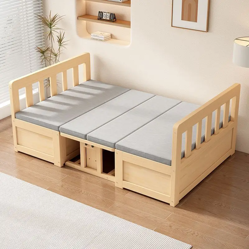 Solid wood sofa bed dual-purpose foldable desk storage bed living room small apartment integrated card seat multi-functional