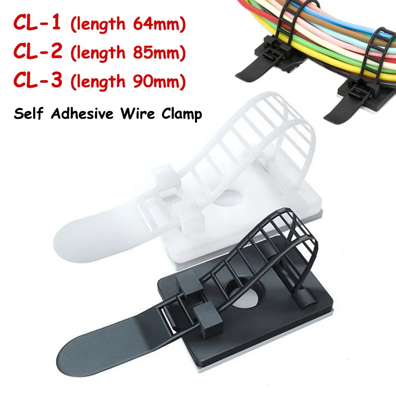 5pcs CL-1/2/3 Self Adhesive Cable Wires Clamp Wiring Fixture Clip Adjustable Movable Tie Clip Mounts Tie Office Cord Organizer