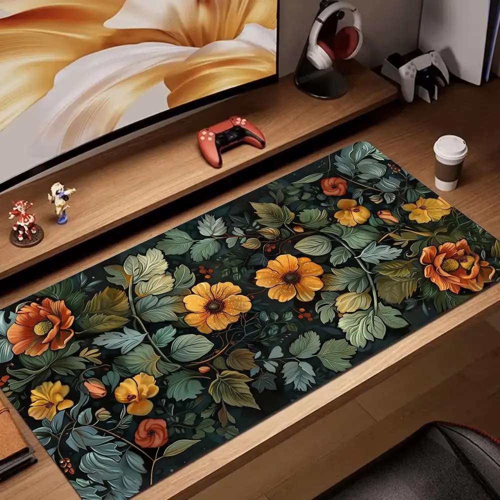 レトロフラワーアートレンダリングマウスパッドデスクマットゲームマットゲーマーPCアクセサリーキーパッド拡張パッドゴム滑り止めオフィスパッド