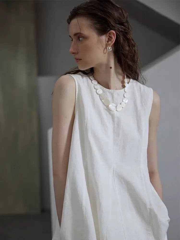 Bianco Cotone Lino Svel Donna irt Estate 2025 Nuovo raccolto in vita rotondo Ne irt French Sle Loose Fit Materiale sottile