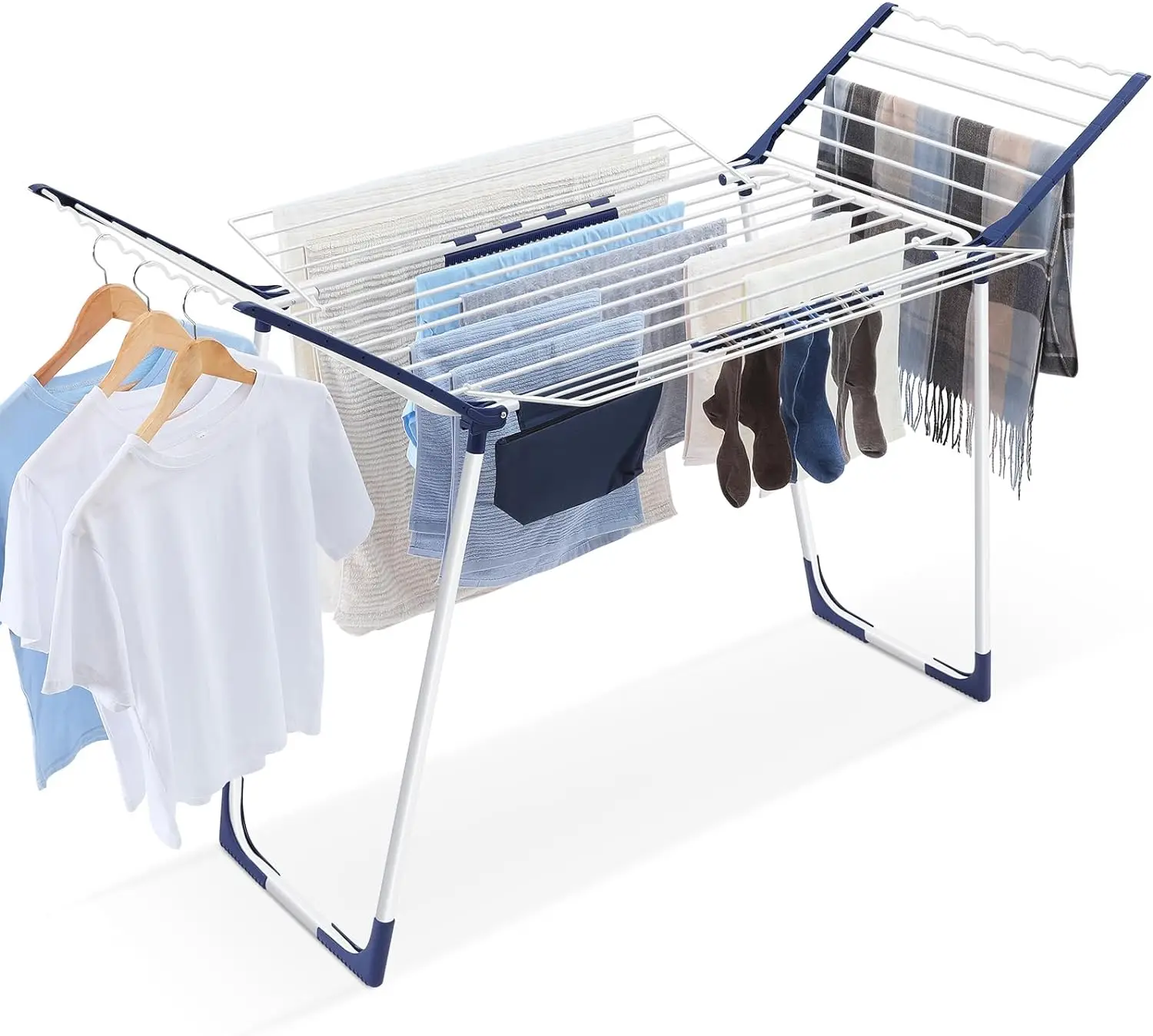 Clothes Drying Rack, Foldable Laundry Rack with Sock Clips, Indoor/Outdoor for Towels, Clothes, Dress