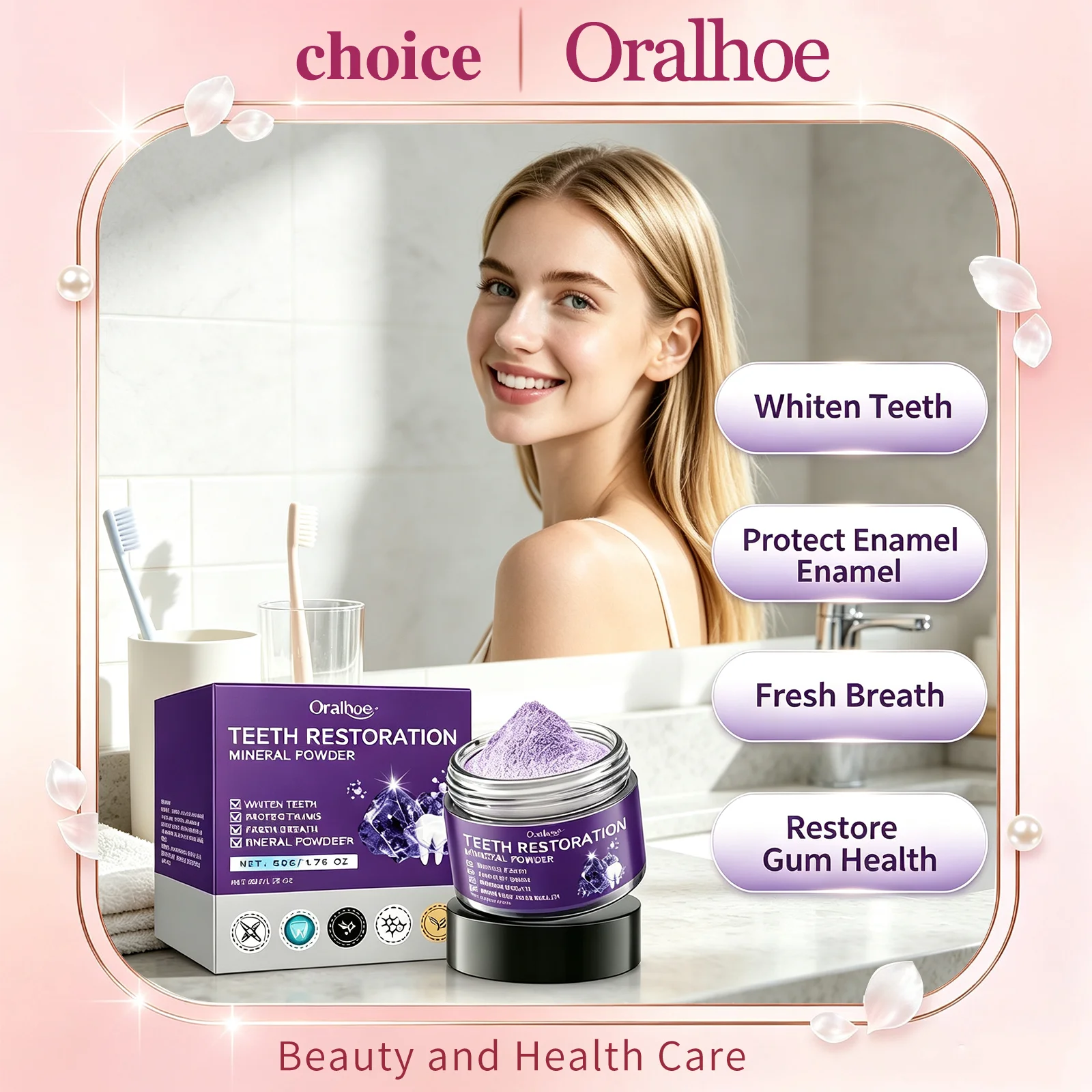 Oralhoe Purple Brighten Tooth Powder Mineral Teeth Restoration Remove Plaque Stains Repair Protect Enamel Fresh Oral Care Powder