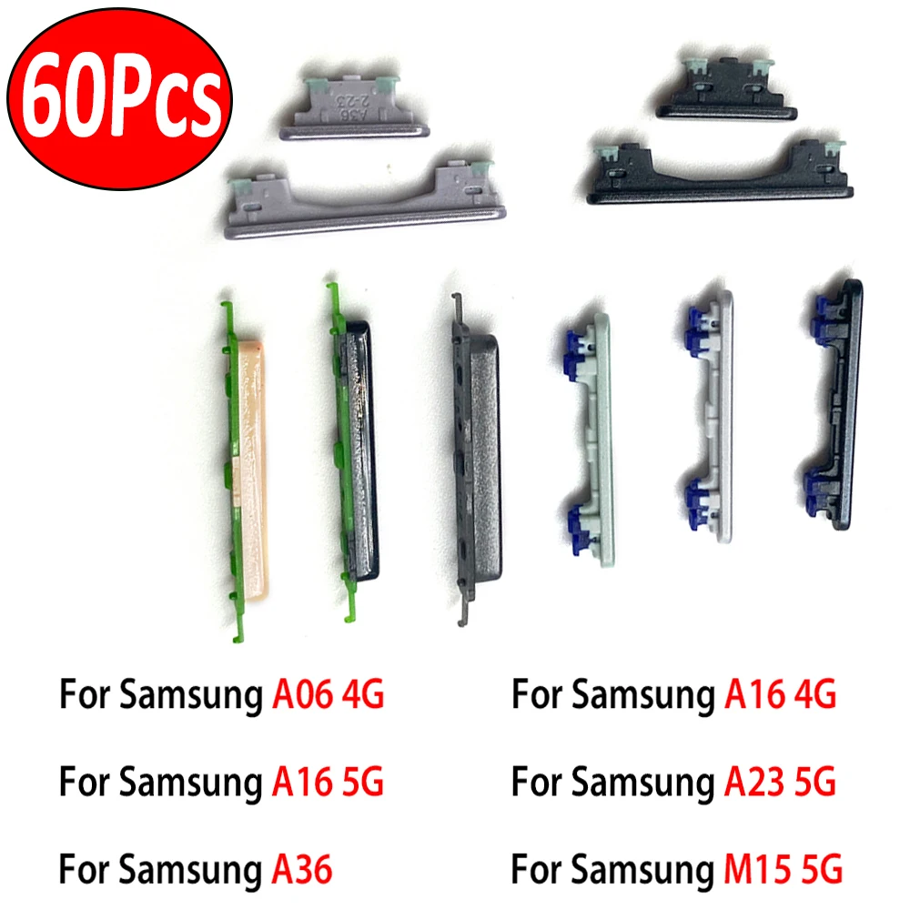 60Pcs，NEW Side Keys Power ON / OFF Volume Buttons Replacement Parts For Samsung A06 A16 A23 4G 5G A36 M15 5G