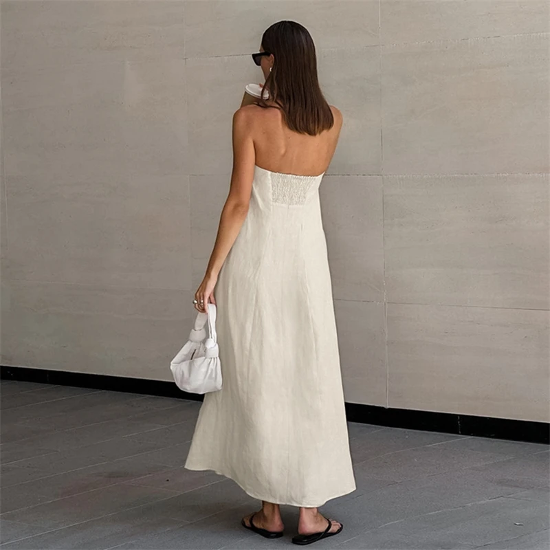 Lichte luxe champagne satijnen strapless jurk lente en zomer damesmode zachte losse geschikte kantoor woon-werkverkeer casual jurk