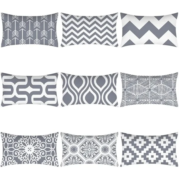 Gray Cushion Cover Polyester Printed Pillowcase 30x50 Geometric Pattern Lumbar Throw Pillow Cover Sofa Home Decor 40x60cm