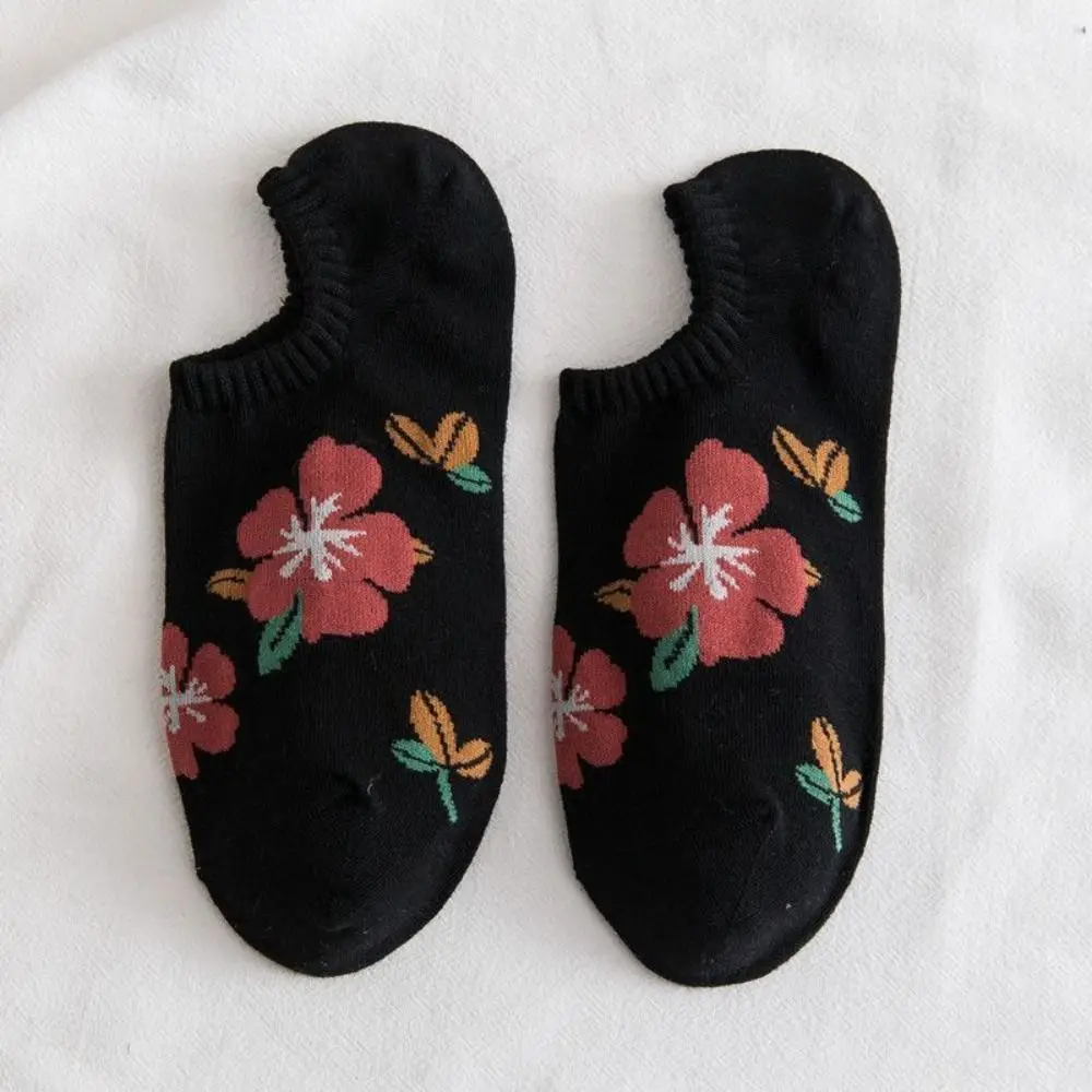 

5Pairs Korean Style Heart Flower Boat Ankle Socks Cotton Hamburger Love Short Socks Anti-slip Female Hosiery Women's Socks Lady