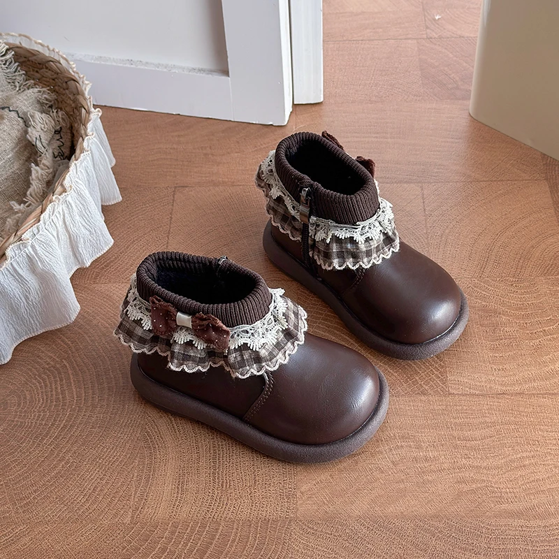 Winter Baby Kids Short Boots Fleece-Lined Super Warm Girls Shoes Leather Children Boots Fashion Toddler Boots Kids Snow Shoes
