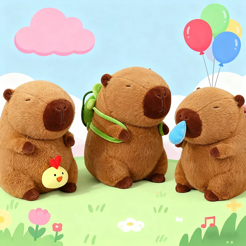 Capybara Plush Doll Toys Kawaii Turtle Backpack Capibara and Stretchable Nasal Mucus Kapybara Birthday Christmas Gifts 23cm