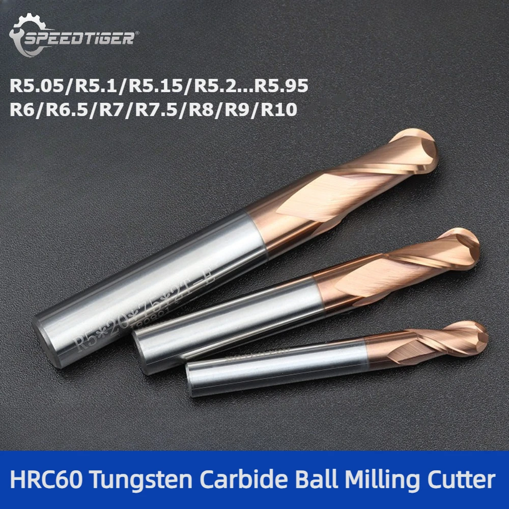 HRC60 Nano Coated Solid Carbide Ball Nose End Mill R0.5~R10mm For Carbon Alloy Mold Stainless Steel 3D Curve CNC Milling Tool