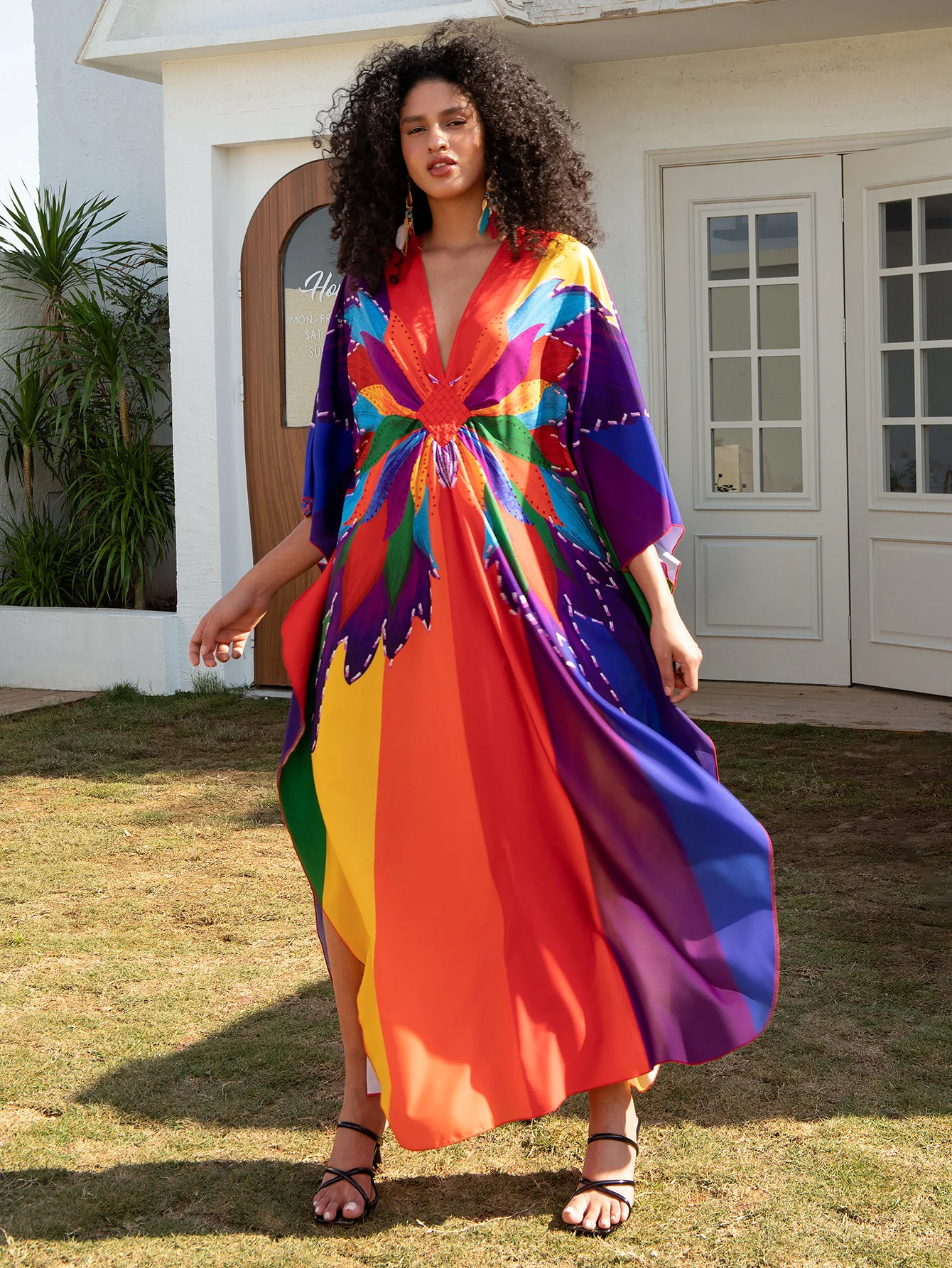 Beach Dresses Kaftans for Women Bust Hand Woven Butterfly Printed Summer Holiday Bathing Suits Dropshipping Factory Supply