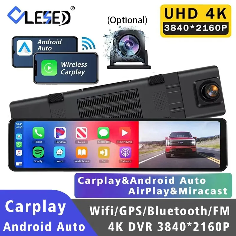 11.26” 4K Dash Cam Carplay Android Auto Car DVR Dual Len Wifi GPS Bluetooth FM Video Drive Recorder Stream Mirror Dashcam Camera