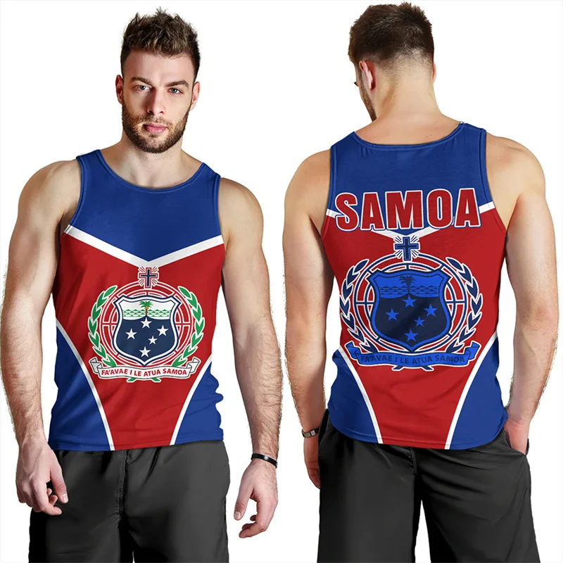 Fashion Cool 3D Polynesian Samoa Flag Printing Tank Top Men Samoa National Emblem Graphic Tank Tops Gym Clothing Men Vintage Top