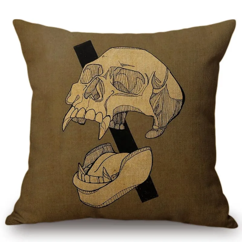 Cool Skull Funny Cushion Cover Halloween Funky Art Decoration Pillowcase Cotton Linen Car Sofa Throw Pillow Cover Kussenhoes