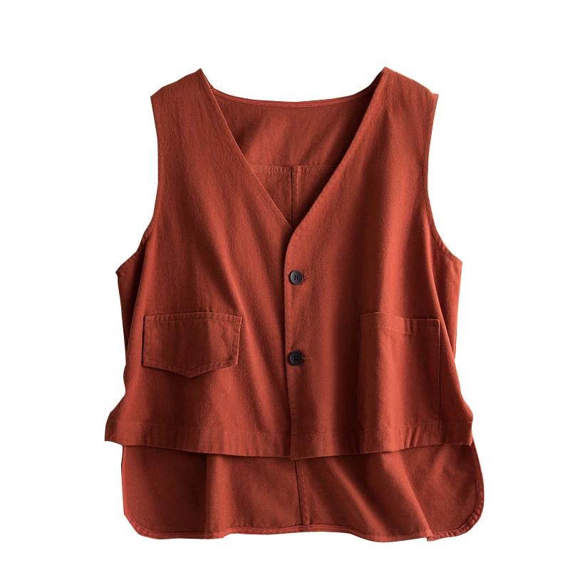 Retro cor pura diagonal algodão ort colete jaet solto v-ne irregular oulder topo para plus size feminino outono faion