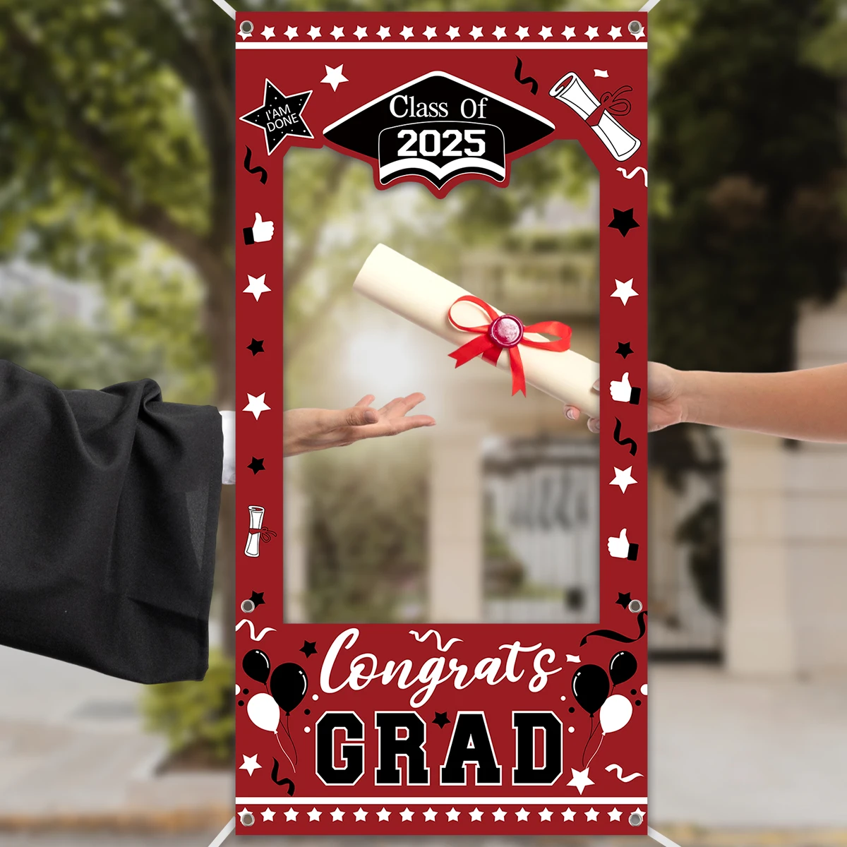 Black Gold Graduation Cloth Photo Booth Props Frame Class of 2025 Happy Graduation Season Party Decorations Grad Favors Supplies