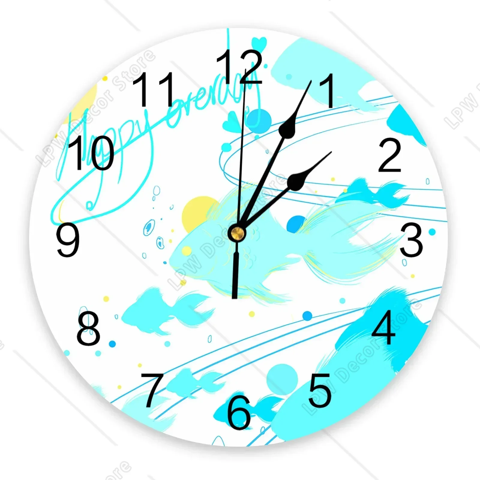 Fish Hand-painted Art Rosy Holiday Large Wall Clock Dinning Restaurant Cafe Decor Round Wall Clocks Silent Home Decoration