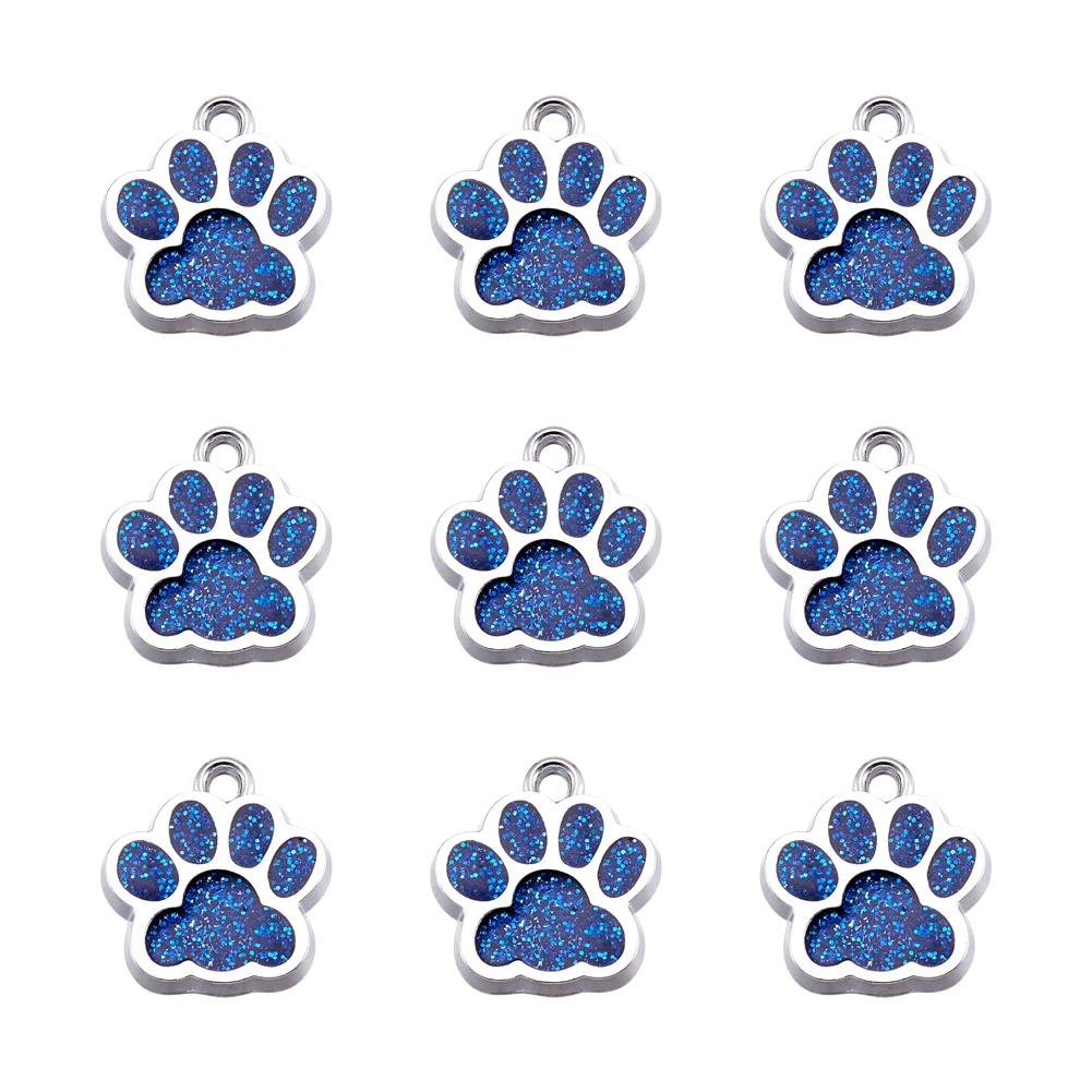 

30Pcs Dog Paw Prints Pendants Alloy Enamel Glitter Animal Footprint Charm for DIY Jewelry Making Necklace Bracelet 17.7x16.6x2mm