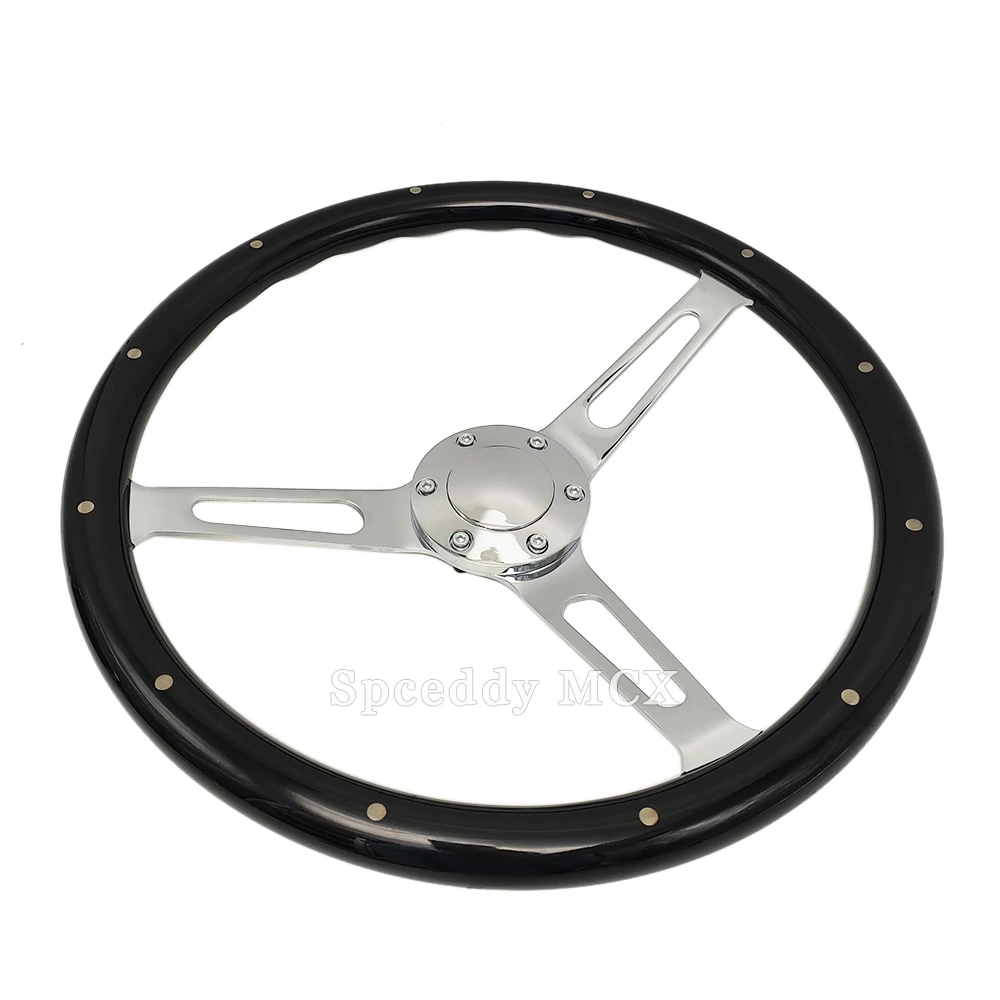 15inch 380mm Solid Wood Car Classic Steering Wheel Black With Willow No logo High Quality Electroplating