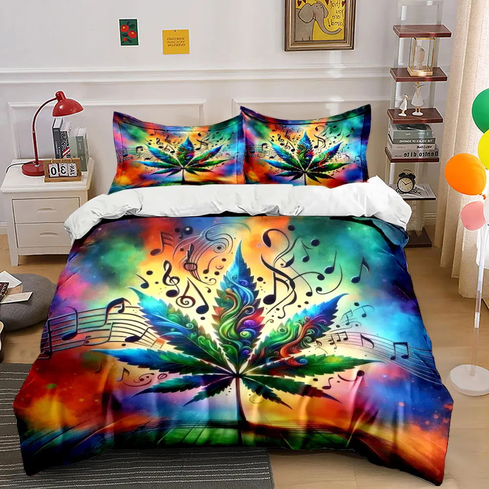 Psychedelic Leaf Music Set Multiple sizes kid's and adults' bedroom Exquisite 3PC bedding set, gift