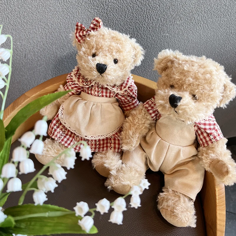 Couple Pastoral style Teddy Bear With Cloth Plush Toys Stuffed Dolls Toy Kids Baby Girls Children Girl Birthday Christmas Gift