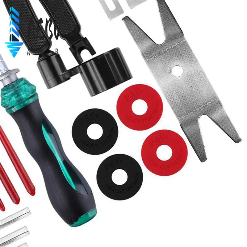 AEB0-جيتار تنظيف وصيانة أداة مجموعة الفضة الحنق حامي الغيتار ثلاثة في واحد سترينجر التسوية حاكم الحنق طحن Se #1