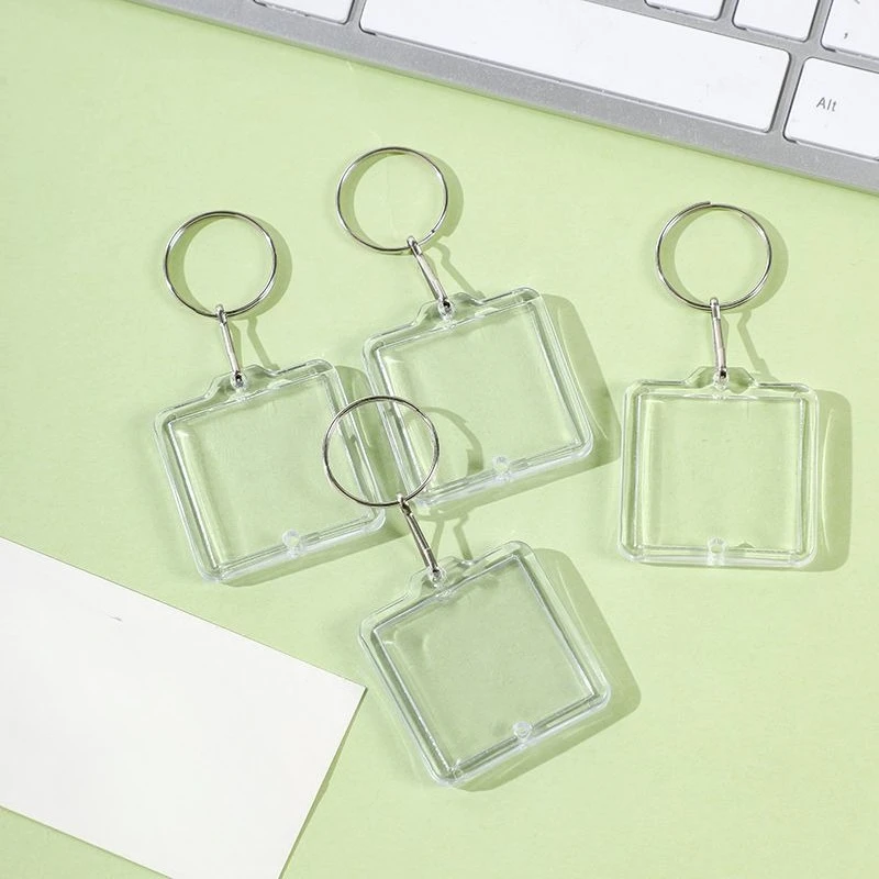 5PCS Clear Acrylic Photo Frame Keychain Blank Photo Frame Pendant Insert Key Ring Double Sided Photo DIY Material Couple Gift