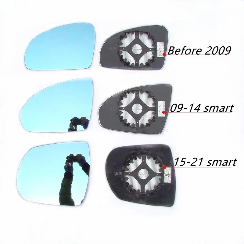 Rearview Mirror Blue Glass Lens With Heated Wide Anti-glare LED 2PC For Mercedes Benz Smart Fortwo Forfour 450 451 453 2009-2021