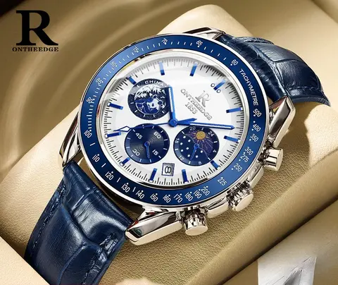 Relógio cronógrafo masculino Ruizhiyuan, estilo Panda Daytona, relógio de pulso multifuncional de quartzo com mostrador grande de 6 mãos para negócios e esportes