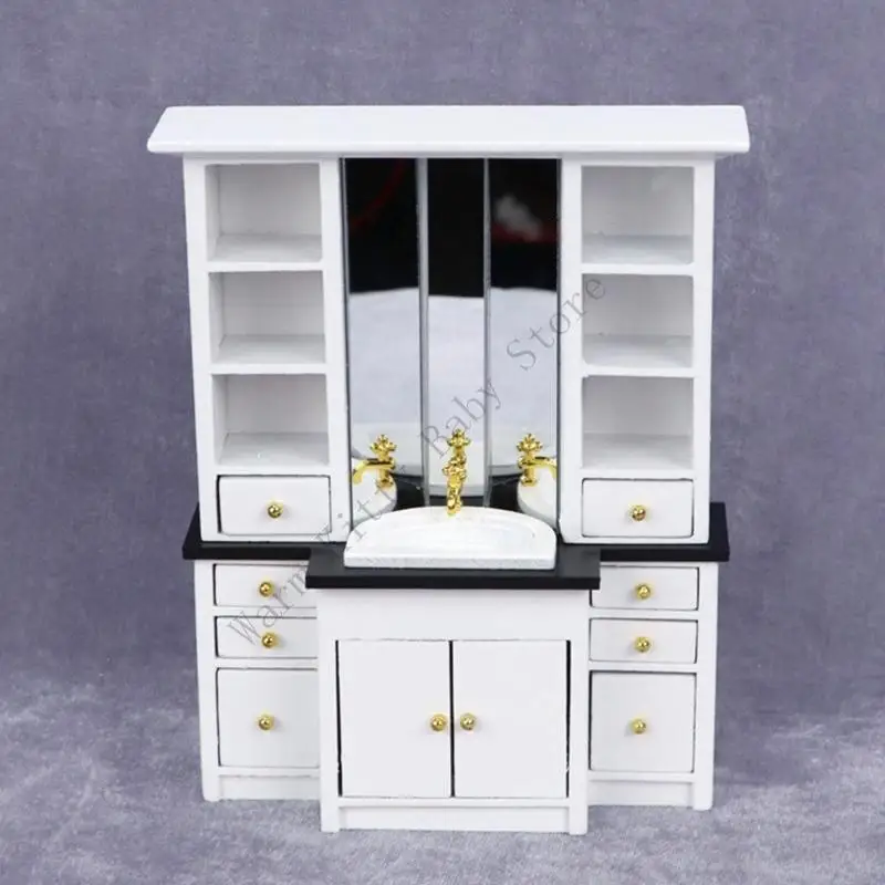 

XXFE Miniature White Sink Cabinet For 1/12 Dollhouses Bathroom Model Scene Displaying