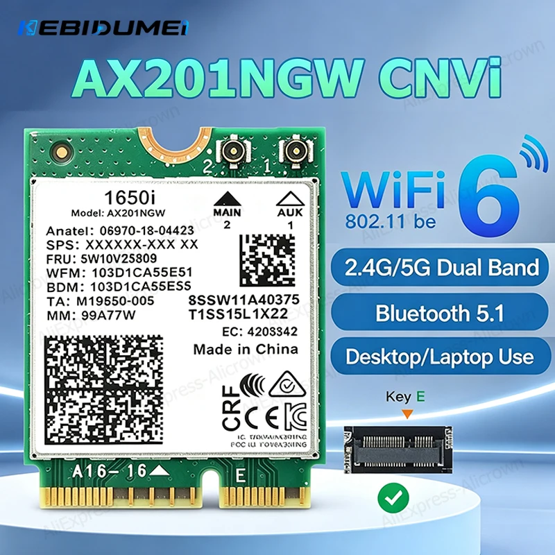 Сетевая карта KEBIDUMEI M.2 CNVI AX201NGW 3000 Мбит/с BT5.1, двухдиапазонная Wi-Fi карта 2.4G/5G, адаптер с интерфейсом CNVio2 9560NGW 2000M