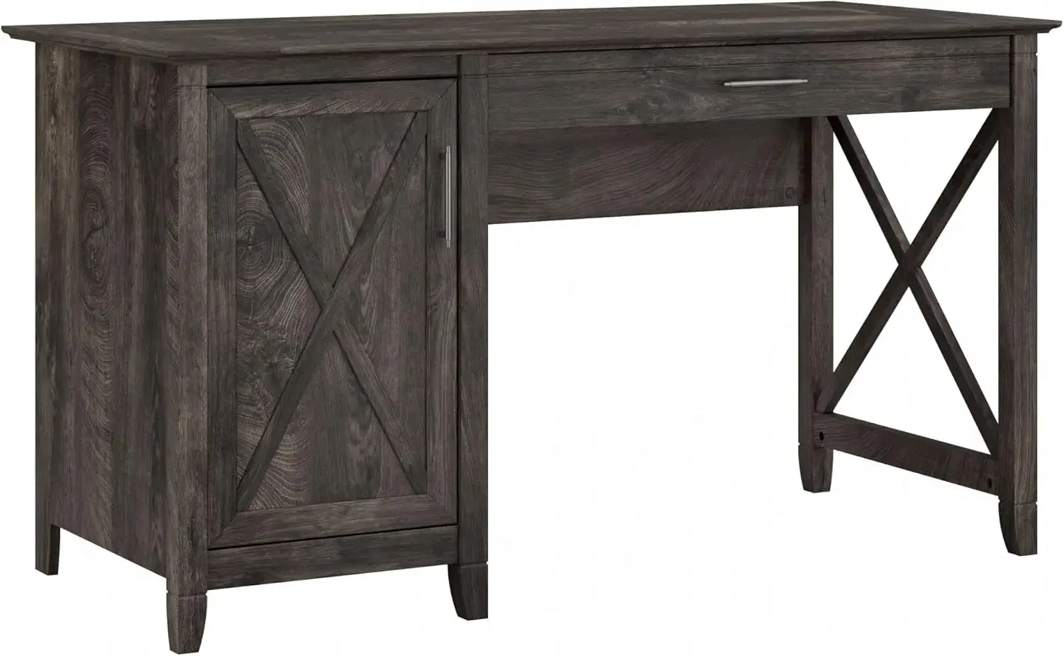 Bush Furniture Key West 54-Inch Computer Desk with Keyboard Tray and Storage, Dark Gray Hickory (KWD154GH-03)