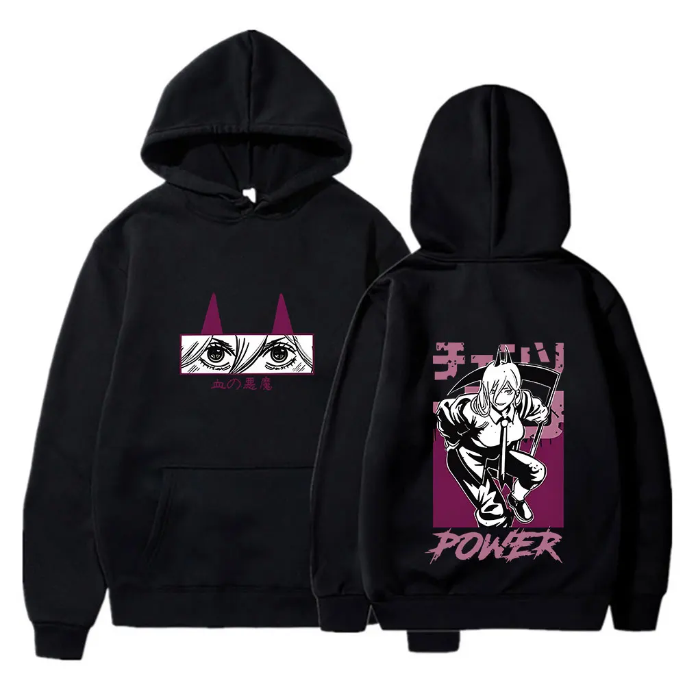 Anime Chainsaw Man Power Printed Hoodies Men Women Long Sleeve Harajuku Goth Clothing Aesthetic Streetwear Sweater Oversized