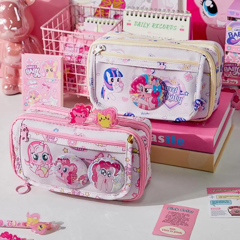 My Little Pony Large Capacity Pencil Bags Cartoon Girls Transparent Laminated Pain Bag Pink Cute Elementary School Pencil Case