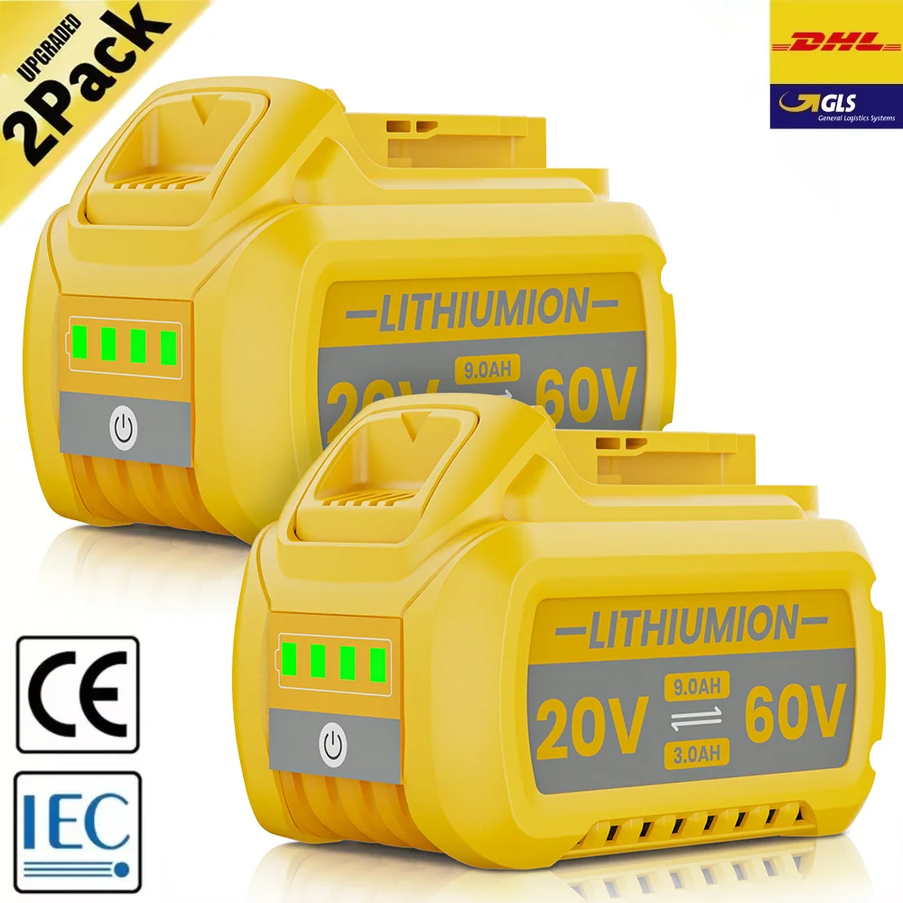 Batteria di ricambio agli ioni di litio da 60V 9000mAh per Dewalt DCB609, compatibile con DCB200, DCB205, DCB606, DCB206, DCB209, DCB182 - Batteria per utensili elettrici