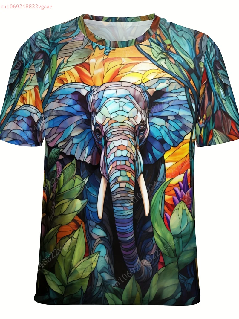 Summer Men's Colorful Elephant Graphic T-shirt Short Sleeve Tee Vintage Top Oversized Clothes Training Uniform Fitness Clothing