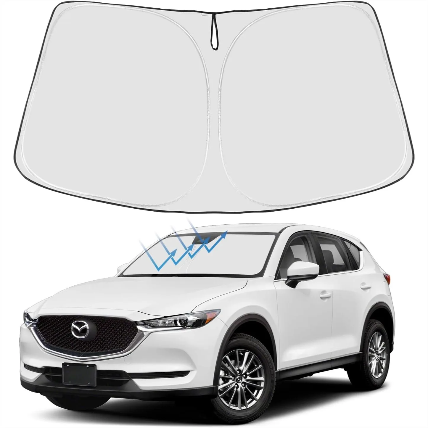 

Custom Fit Windshield Sun Shade for Mazda CX-5 2017-2026, 4-Layer Foldable Front Sunshade Blocks UV Rays Keeps Car Cooler