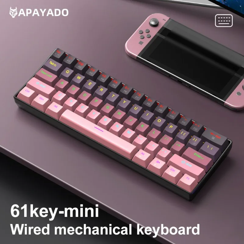 APAYADO K61 Mini Mechanical Keyboard 61 Tombol Tipe-C Keycaps Gradien yang Dapat Dilepas N-Key Rollover Ringkas