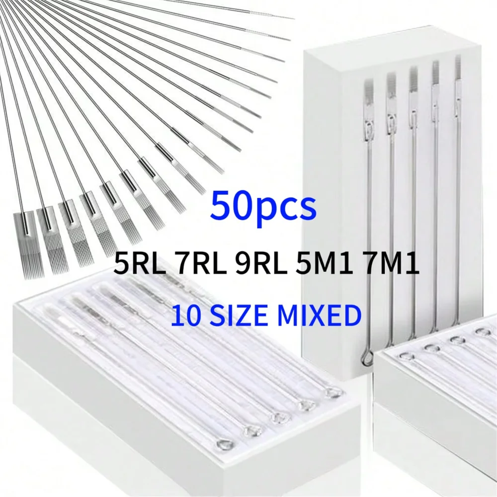 50PCS Tattoo Needle Standard Stainless Steel 0.35MM Sterilized Tattoo Needles for Tattoo Grip Permanent Makeup Tattoo Sup