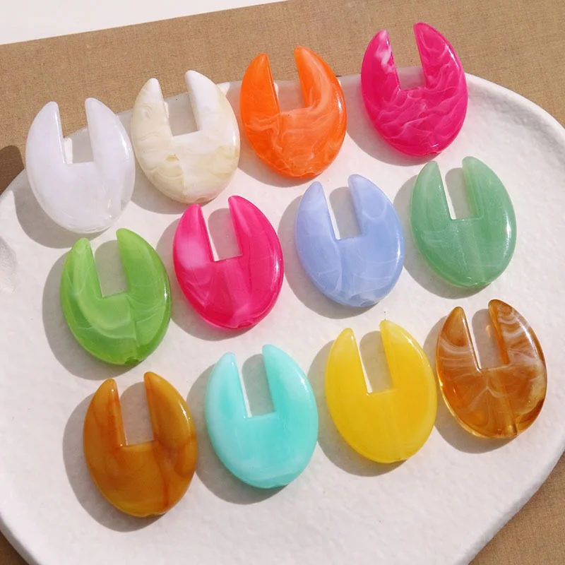 

Wholesale 100pcs/lot color print geometry U shape resin beads with holes diy jewelry garment hair accessory